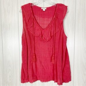 Sundance | Lana Flounced Sleeveless Blouse in Red Pink Size Medium